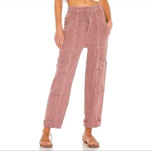 FREE PEOPLE Feelin' Good Linen Blend Utility Pants in Mauve